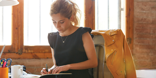 Woman working quietly by herself